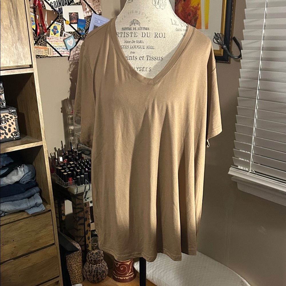 Casual Tan V-Neck Women's Top - 3X